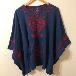 Johnny Was Blue and Red Embroidered Blouse